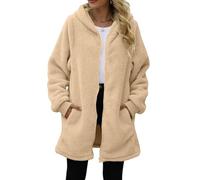 Funnyrap Damen Teddy Fleece Kapuzenpullover Mantel mit Reißverschluss Oversized Fleecejacke Lässiger Kapuzenjacke Lang Flauschige Zip Sweatjacke Warme Winter Kapuzenpulli mit Taschen für Winter