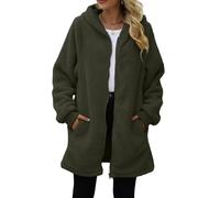 Funnyrap Damen Teddy Fleece Kapuzenpullover Mantel mit Reißverschluss Oversized Fleecejacke Lässiger Kapuzenjacke Lang Flauschige Zip Sweatjacke Warme Winter Kapuzenpulli mit Taschen für Winter