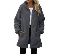 Funnyrap Damen Teddy Fleece Kapuzenpullover Mantel mit Reißverschluss Oversized Fleecejacke Lässiger Kapuzenjacke Lang Flauschige Zip Sweatjacke Warme Winter Kapuzenpulli mit Taschen für Winter