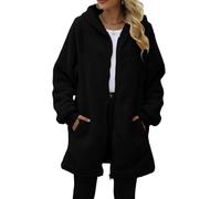 Funnyrap Damen Teddy Fleece Kapuzenpullover Mantel mit Reißverschluss Oversized Fleecejacke Lässiger Kapuzenjacke Lang Flauschige Zip Sweatjacke Warme Winter Kapuzenpulli mit Taschen für Winter
