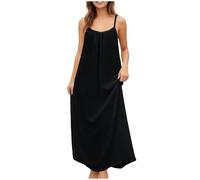 Funnyrap Sommerkleid Damen Rückenfreies Cami-Kleid Mit Häkelspitze Lang Maxikleid Musselin Kleid Ärmellos Spaghettiträger Boho Kleider Lockere Leicht Trägerkleid Elegant Cami Strandkleid