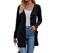 Funnyrap Strickjacke Damen Elegant Langarm Knopfleiste mit Taschen Strickcardigan Locker V-Ausschnitt Sweater Leicht Gerippt Cardigan mit Knöpfe Weiche Jacke Casual Schulterjacke Top