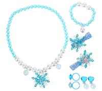 FUNOMOCYA Schmuckset Mädchen 7 Stück mit Schneeflocken Halskette Armband Ring Ohrclips Haarschmuck für 4 7 Leicht und Bunt
