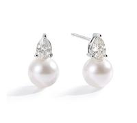 FUNRUN JEWELRY 1 Paar Perle Ohrringe - 925 Sterling Silber Post Drop Perle Ohrringe Damen Trendy CZ Stud Perlenohrringe für Frauen Silber Farbe