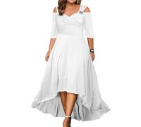 FUNSEED Damen-Sommerkleid, Übergröße, V-Ausschnitt, schulterfrei, lässig, fließend, Boho, Strand, Hochzeit, Party, langes Kleid, Cremeweiß, 5X-Groß