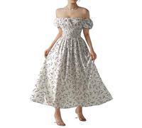 FUNSEED Frühling Sommer Damen Kleider Elegant Floral Boho Square Neck Lange Kleider, Violett, Klein