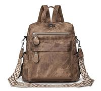 FUNSEED PU Leder Rucksack für Damen und Herren, leichter Laptop-Rucksack, 30,5 x 15,2 x 30,5 cm, wasserabweisender Tagesrucksack, Braun, Large, Einfach