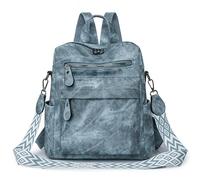 FUNSEED PU Leder Rucksack für Damen und Herren, leichter Laptop-Rucksack, 30,5 x 15,2 x 30,5 cm, wasserabweisender Tagesrucksack, Blau, Large, Einfach