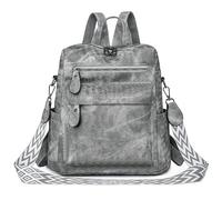 FUNSEED PU Leder Rucksack für Damen und Herren, leichter Laptop-Rucksack, 30,5 x 15,2 x 30,5 cm, wasserabweisender Tagesrucksack, GRAU, Large, Einfach