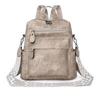 FUNSEED PU-Leder-Rucksack für Damen und Herren, leichter Laptop-Rucksack, 30,5 x 15,2 x 30,5 cm, wasserabweisender Tagesrucksack, Khaki, Large, Einfach