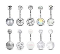 Funseedrr 10stk Bauchnabelpiercing Set 8mm 10mm Silber Edelstahl 14G Piercing Bauchnabel Bauchpiercing
