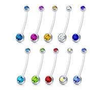 Funseedrr 10stk Schwangerschaft Bauchnabelpiercing Set Flexibler Kunststoff PTFE mit Steine Kugeln 14 Gauge 38mm