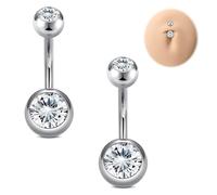 Funseedrr 14G Bauchnabelpiercing Edelstahl Barbell Set 12mm Edelstahl stablänge für Frauen 2 Stück Nabelpiercing Schmuck mit CZ Silber