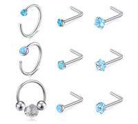 Funseedrr 20G Nasenstecker Opal Nasenpiercing Spirale CZ L Form Stecker Set Edelstahl Piercing Nasen Schmuck 0,8mm