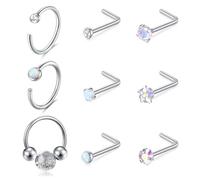 Funseedrr 20G Nasenstecker Opal Nasenpiercing Spirale CZ L Form Stecker Set Edelstahl Piercing Nasen Schmuck 0,8mm