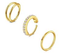 Funseedrr 3 Stück Golden Nasenringe mit Scharnier, 20G 8mm Edelstahl Septum-Reifen Lippenringe Helix-Knorpel Conch Rook Ohrringe Piercing-Schmuck