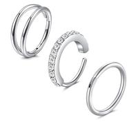 Funseedrr 3 Stück Silber Nasenringe mit Scharnier, 20G 10mm Edelstahl Septum-Reifen Lippenringe Helix-Knorpel Conch Rook Ohrringe Piercing-Schmuck