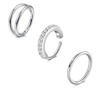 Funseedrr 3 Stück Silber Nasenringe mit Scharnier, 20G 8mm Edelstahl Septum-Reifen Lippenringe Helix-Knorpel Conch Rook Ohrringe Piercing-Schmuck