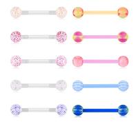 Funseedrr Zungenpiercing Nippelpiercing Brustwarzenpiercing Set Bioflex Kunststoff 12/14/16/18mm Zunge Nippel Piercing Stab Kugeln