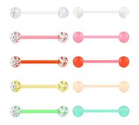 Funseedrr Zungenpiercing Nippelpiercing Brustwarzenpiercing Set Bioflex Kunststoff 12/14/16/18mm Zunge Nippel Piercing Stab Kugeln