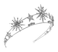 FUOYLOO Wunderschöne Brautkrone mit Strass Stern Tiara aus Langlebigem Metall Silberner Hochzeitskopfschmuck für Brautfrisur und Festliche Anlässe