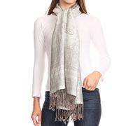 Sakkas FUPashPais95AG Lightweight Zwei Tone Paisley Design Pashmina Fringe Schal/Stola/Wrap - Weiß/Grau