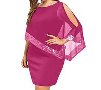 FUPODD Abendkleid Damen Große Größen Chiffon Etuikleid Festliche Kleider Für Mollige Frauen Kleid Kurz Cocktailkleid Pailetten Abendkleider Elegant Für Hochzeit Partykleid Asymmetrisch Sommerkleid