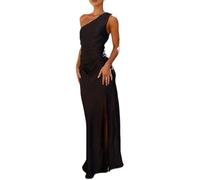 FUPODD Abendkleid Damen Lang Mit Schlitz Cocktailkleid One Shoulder Kleid Satin Festliche Kleider Hochzeit Maxi Abendkleider Elegant Maxikleid Festlich Ballkleid Frauen Hochzeitsgast Abschlusskleid