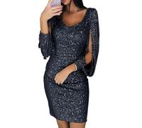 FUPODD Abendkleid Damen Pailletten Cocktailkleid Kurz Abendkleider Elegant für Hochzeit Kleider Frauen Glitzer Minikleid Festliche Kleid Hochzeitsgast Paillettenkleid Langarm Quaste Ballkleid Party