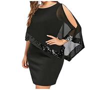 FUPODD Abendkleid Große Größen Chiffon Cocktailkleid Damen Festlich Pailetten Kleider Für Mollige Frauen Kurz Abendkleider Elegant Für Hochzeit Kleid Schick Brautmutterkleider Plus Size Partykleid