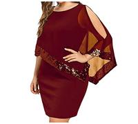 FUPODD Abendkleid Große Größen Chiffon Cocktailkleid Damen Festlich Pailetten Kleider Für Mollige Frauen Kurz Abendkleider Elegant Für Hochzeit Kleid Schick Brautmutterkleider Plus Size Partykleid