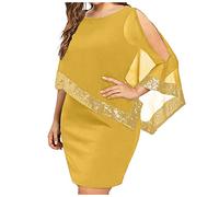 FUPODD Abendkleid Große Größen Chiffon Cocktailkleid Damen Festlich Pailetten Kleider Für Mollige Frauen Kurz Abendkleider Elegant Für Hochzeit Kleid Schick Brautmutterkleider Plus Size Partykleid