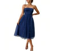 FUPODD Abendkleider Damen Bandeau Pailletten Tüllkleid Rückenfrei Cocktailkleid Midi Abendkleid Elegant Hochzeit Musselin Kleider Frauen Glitzer Kleid Festliche Ballkleid Schulterfreies Partykleid