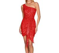 FUPODD Abendkleider Damen Glitzer Kurz Cocktailkleid Pailletten Kleid Curvy Mini Kleider Festlich Elegant Hochzeit Ballkleider Damen Kurze mit Gürtel Abendkleid Frauen Eng Partykleid One Shoulder