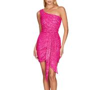 FUPODD Abendkleider Damen Glitzer Kurz Cocktailkleid Pailletten Kleid Curvy Mini Kleider Festlich Elegant Hochzeit Ballkleider Damen Kurze mit Gürtel Abendkleid Frauen Eng Partykleid One Shoulder