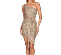 FUPODD Abendkleider Damen Glitzer Kurz Cocktailkleid Pailletten Kleid Curvy Mini Kleider Festlich Elegant Hochzeit Ballkleider Damen Kurze mit Gürtel Abendkleid Frauen Eng Partykleid One Shoulder