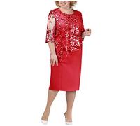 FUPODD Abendkleider Elegant Für Hochzeit Etuikleid Große Größen Spitze Cocktailkleid Damen Hochzeitsgast Festliche Kleider Lochstickerei Kleid Für Mollige Frauen Midi Ballkleid Curvy Partykleid