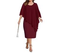 FUPODD Abendkleider Elegant Für Hochzeit Gast Große Größen Chiffonkleid Mit Ärmel Kleid Hochzeitsgast Damen Midi Etuikleid Party Kleider Für Mollige Frauen Festlich Abschlusskleid Chiffon Ballkleid