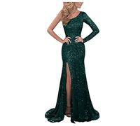 FUPODD Abendkleider Elegant Für Hochzeit Glitzer Maxikleid Damen Elegant Eng Pailletten Cocktailkleid One Shoulder Ballkleid Lang Mit Schlitz Abendkleid Frauen Curvy Kleid Party Kleider Bodenlang