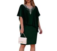 FUPODD Abendkleider Elegant Für Hochzeit Kleid Hochzeitsgast Damen Knielang Festlich Sommerkleid Große Größen Cocktailkleid Chiffon Festliche Party Kleider Für Frauen Sommerkleider Leicht und Luftig