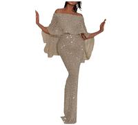 FUPODD Abendkleider Elegant Für Hochzeit Kleider Damen mit Schlitz Paillettenkleid Off Shoulder Cocktailkleid Damen Figurbetont Abendkleid Damen Schick Ballkleid Maxikleid Damen Sexy Partykleid Damen