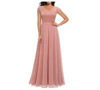 FUPODD Abendkleider Elegant Für Hochzeit Lang Partykleid Maxikleid Damen Sommer Abendkleid Spitze Cocktailkleid Sommerkleid Leicht Kleider Ballkleider Brautjunferkleid Chiffon Schwingen Kleid Frauen