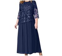 FUPODD Abendkleider Elegant Für Hochzeit Spitzenkleid Mit Lochstickerei Kleid Hochzeitsgast Brautmutterkleider Große Größen Lang Abendkleid Frauen Spitze Chiffon Cocktailkleid Festliche Kleider Maxi