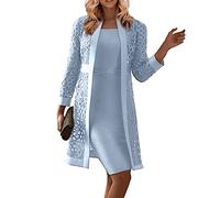 FUPODD Abendkleider Für Hochzeit Knielang Mit Jacke 2 Teilig Brautmutterkleider Frauen Elegant Für Hochzeitsgast Lang Zweiteiler Festliche Damen Outfit Ink. Kleid Ärmellos Und Mantel Langarm Cut Out