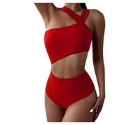 FUPODD Badeanzug Damen Bauchweg Bikini Set Push up Einteiler Monokini Bauch Weg Cut Out Curvy Badeanzüge Frauen One Shoulder Bademode Einteilig Hoher Beinausschnitt Triangel Swimsuits Einfarbig