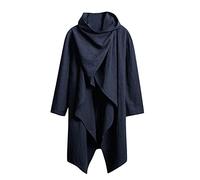 FUPODD Baumwoll Leinen Umhang Herren Langer Unregelmäßiger Umhang Strickjacke Herren Winter Gefüttert Strickjacke Herren Warm Wandern Poncho Strickjacke Herren Retro