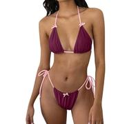 FUPODD Bikini Damen Set Bauch Weg Push Up Tanga Bikini-Sets Triangel Zum Binden Sexy Bademode Bauchweg 2 Teiler String Badeanzug Frauen Neckholder Bikinis Zweiteilig Swimsuits mit Fliege Badeanzüg