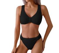 FUPODD Bikini Damen Set Push Up Bauchweg Badeanzug Damen Bauch Weg High Waist Bademode Frauen Bikini-Sets Zweiteiliger Hoher Beinausschnitt Bikinis Triangle V Ausschnitt Swimsuits Kleine Brüste