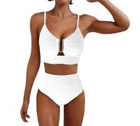 FUPODD Bikini Damen Set Push Up Bauchweg Cut Out Badeanzug Bauch Weg 2 Teilig Bademode Frauen High Waist Bikini-Sets Zweiteilig Triangle Bikini Hoher Beinausschnitt Strand Bikinis Einfarbig Swimsuit