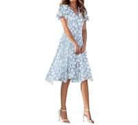 FUPODD Blumenkleid Damen Sommer Floral Muster Sommerkleider Leicht Und Luftig Hawaii Summer Dress Partykleid Schwingen Sommerkleid Schick Strandmode Geblümt Kleider Dünne Blumige Kleid Knielanges
